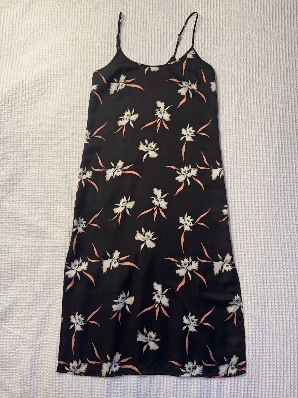 J. Crew Black Floral Tank Dress Side Slit Adjustable Straps Midi Whimsy Goth
